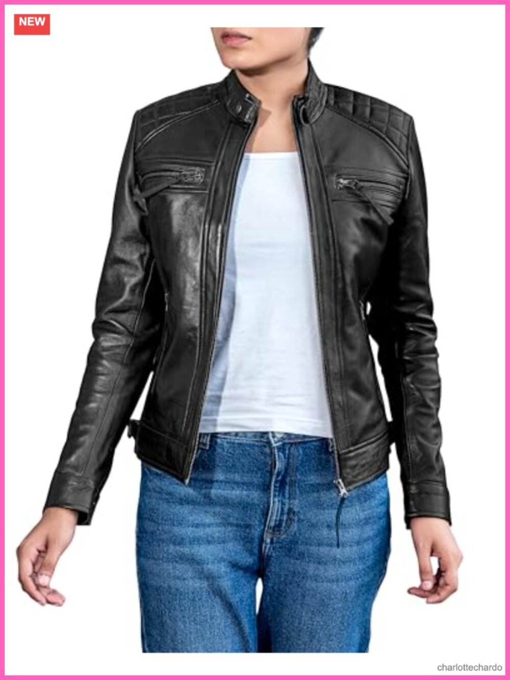 Quilted Lambskin Leather Jacket Womens Cafe Racer Moto Biker